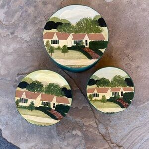 Vintage Hand-Painted Wooden Nesting Boxes Folk Art Artisan Signed